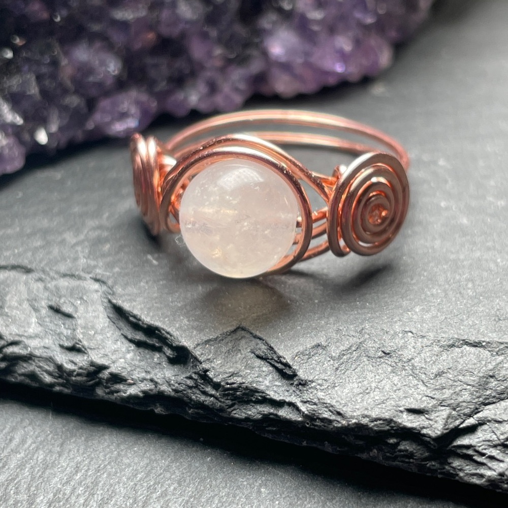 Natural Moonstone Bare Copper Wrapped Ring - Picture 7 of 14